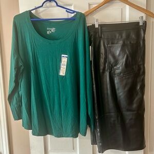 Womens Terra & Sky  Long Sleeve T Shirt w/Midi Skirt Size 3x